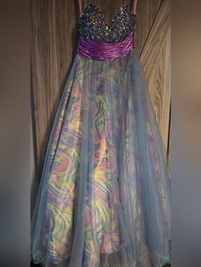 Alexia Designs Pastel Multi-Color A-Line Tulle Skirt with Purple Waistband